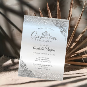Convite Garrafa Térmica Prata Chic,Tiara de Prata Quinceañ