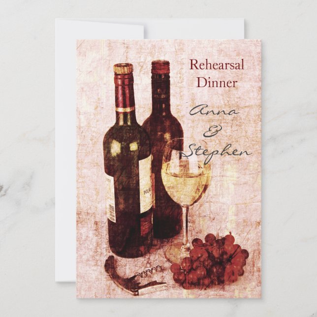 Convite Garrafas de vinho, uvas, saca-rolhas e vidro (Frente)