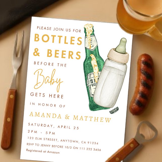 Convite Garrafas e Chás de fraldas casuais de cervejas (Bottles and Beers Coed Casual Baby Shower Invitation)