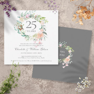 Convite Garrida de folhagens e rosas do 25º aniversário de