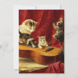Convite Gata Mãe e Gatinhos Tocando Violão