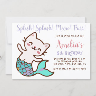 Convite Gata Sereia Menina Aniversário Meowmaid Purrmaid S