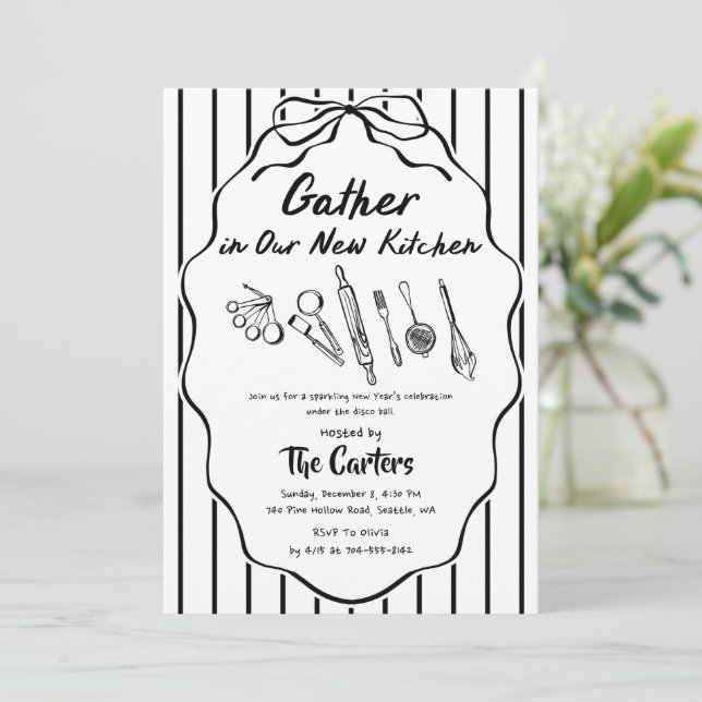Convite Gather in Our New Kitchen Housewarming (Em pé/Frente)