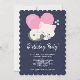 Convite Gatinha Doce Kitty Dormindo com um Grande Coração 