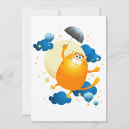 Convite Gatinho bonito voando com guarda-chuva