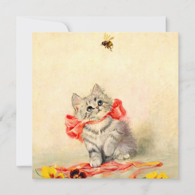 Convite Gatinho com Fita Vermelha (Frente)