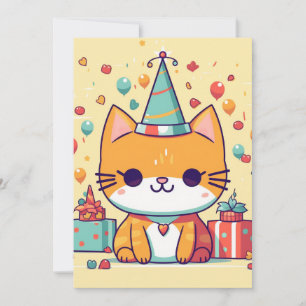 Convite Gatinho de festa de aniversário fofo, 