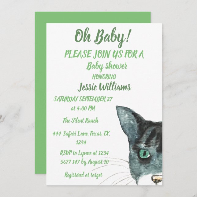 Convite Gatinho de Gato Bonito Gatinho Menino Verde (Frente/Verso)