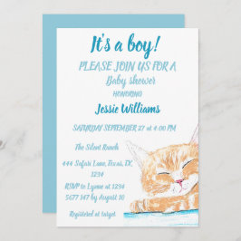 Convite Gatinho de Gato Cinto Gato Azul Bebê