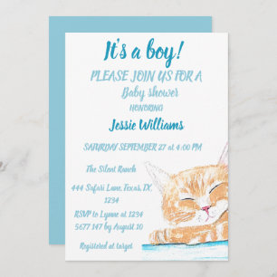 Convite Gatinho de Gato Cinto Gato Azul Bebê