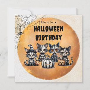 Convite Gatinho de Halloween, branco e preto