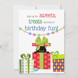 Convite Gatinho de Natal e presentes de inverno em