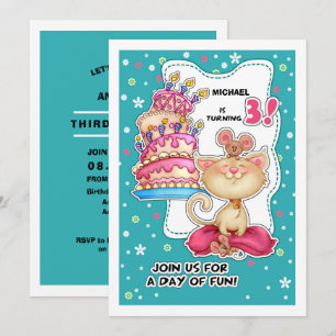 Convite Gatinho e Ratos divertidos  Personalizado de anive