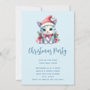 Convite Gatinho Fofo de Chapéu de Papai Noel Natal