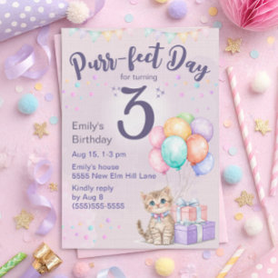 Convite Gatinho Gata Pastel Aniversário de 3 Anos de Menin