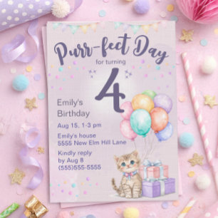 Convite Gatinho Gata Pastel Aniversário de 4 anos de Menin