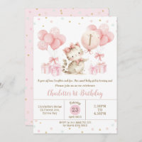 Gatinho Gato Gato-Fresco Balões Rosa 1aniversário
