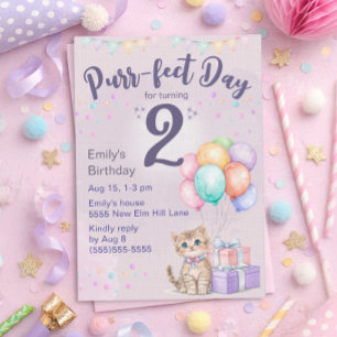 Convite Gatinho Gato Pastel Aniversário de 2 Anos de Menin