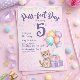 Convite Gatinho Gato Pastel Aniversário de 5 Anos de Menin