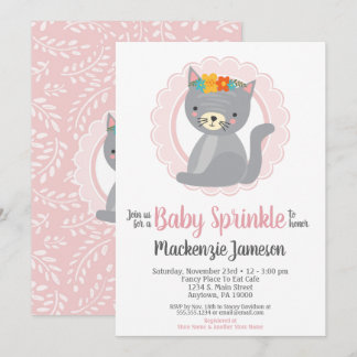 Convite Gatinho Gelado Rosa Meninas Bebê Invasão