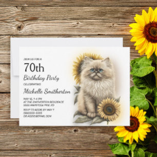 Convite Gatinho Himalaio Gatos Girassóis 70º Aniversário