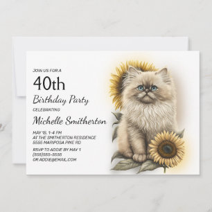 Convite Gatinho Himalaioia Gatos Girassóis 40º Aniversário