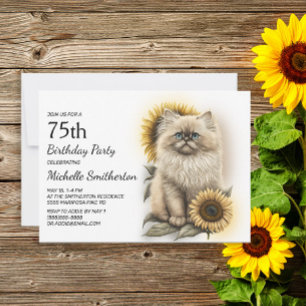 Convite Gatinho Himalaioia Gatos Girassóis 75º Aniversário