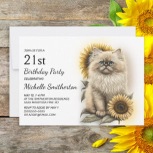 Convite Gatinho Himalaioia Gatos Girassóis Aniversário de