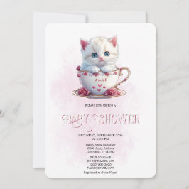 Convite Gatinho no Chá de fraldas das Flores Rosa de Taça