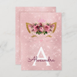 Convite Gatinho Sparkle rosa Dourado Doce Dezesseis Aniver