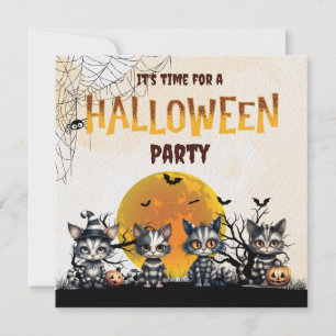Convite Gatinhos Fantasmas de Halloween, de Preto-Branco, 