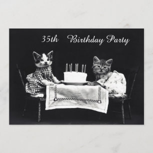 Convite Gatinhos Vintage Bonitos 35ª Festa de aniversári