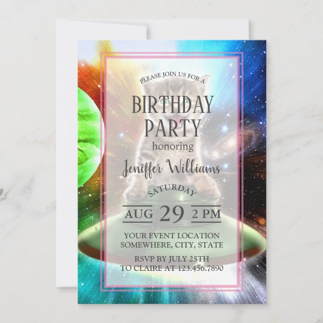 Convite gato alienígena no disco do úfo (Frente)