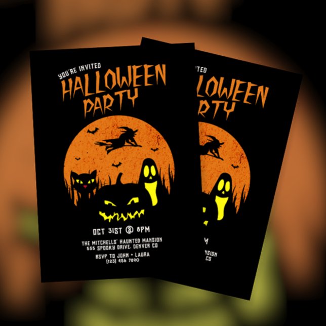 Convite Gato Assustador de Abóbora e Festa de Halloween Fa (Criador carregado)