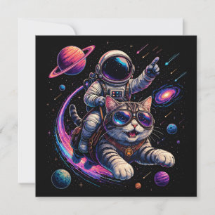 Convite Gato astronauta passeando pelo espaço