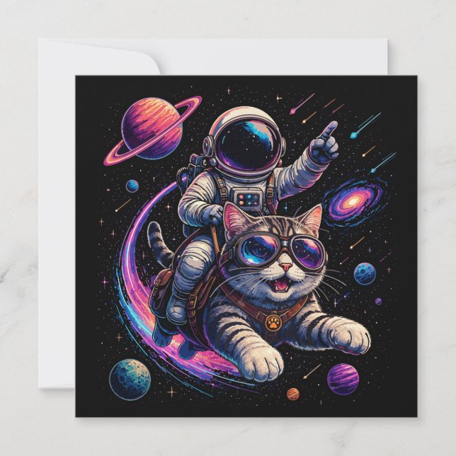 Convite Gato astronauta passeando pelo espaço (Frente)