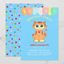 Gato Atigrado Fofo, Balões e Confetes de Aniversár