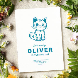 Convite Gato azul aniversário CORES PERSONALIZADAS