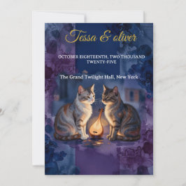 Convite Gato Azul da Meia-Noite Aquarela Casamento Amor So
