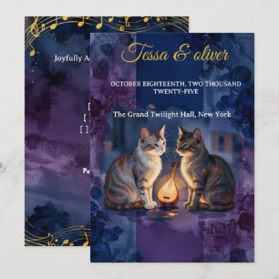 Convite Gato Azul da Meia-Noite Aquarela Casamento Amor So