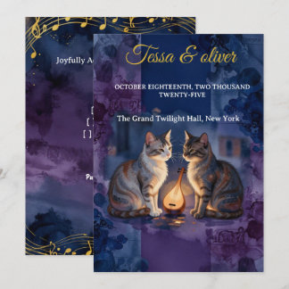 Convite Gato Azul da Meia-Noite Aquarela Casamento Amor So