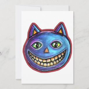 Convite Gato Azul Sorridente Vintage Halloweenies