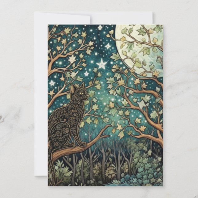 Convite Gato boho céu noturno estrelado floresta (Frente)