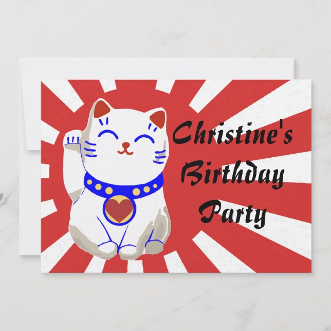 Convite Gato bonito afortunado do neko no sol de ascensão (Frente)