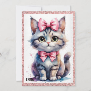 Convite Gato bonito com arco feliz aniversário