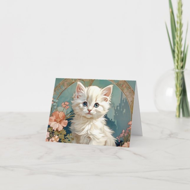 Convite Gato Branco Estilo Alphonse Mucha (Frente)