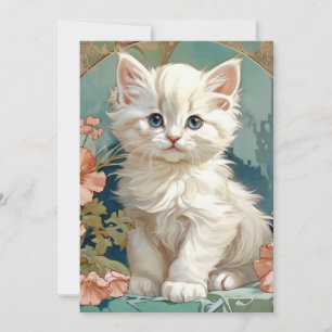Convite Gato Branco Estilo Alphonse Mucha