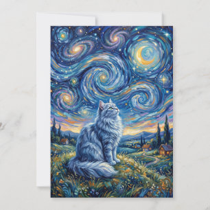 Convite Gato Branco Místico e Céu Cósmico   Fantasia