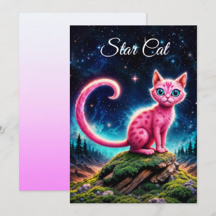 Convite Gato brilhante, longa cauda, arte de olhos azuis