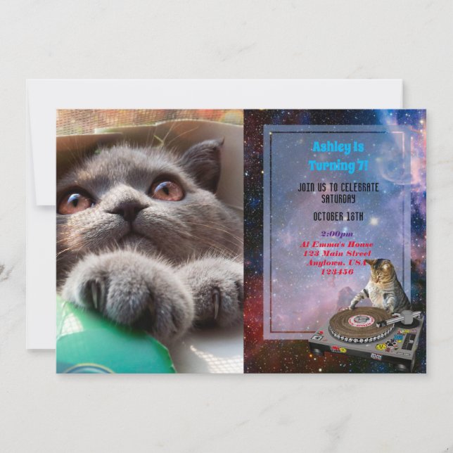 Convite Gato cinza na caixa de papelão (Frente)